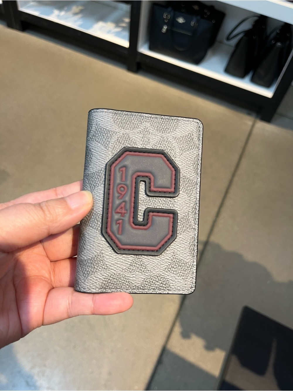 NWT Coach Id Card WalletIn Signature Canvas With Patches Grey Multi